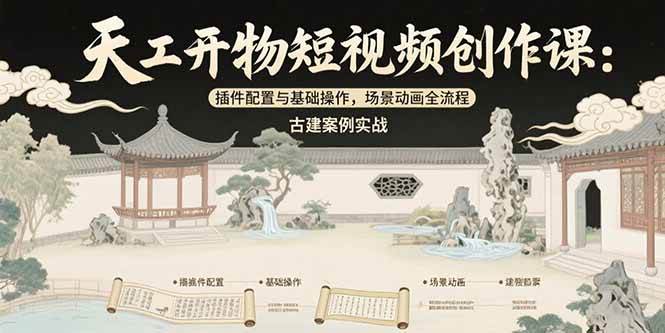 图片[1]-（15418期）天工开物短视频创作课：插件配置与基础操作，场景动画全流程 古建案例实战-讯领网创