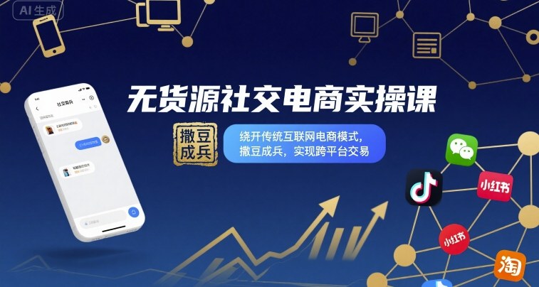 无货源社交电商实操课，绕开传统互联网电商模式，撒豆成兵，实现跨平台交易-讯领网创