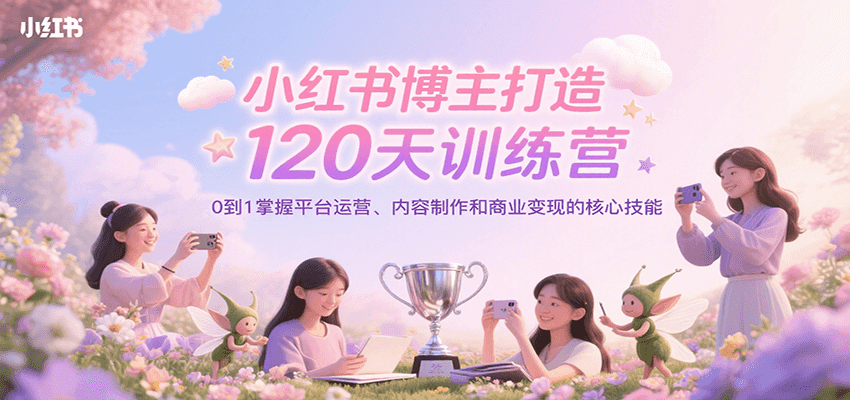 小红书博主打造120天训练营，0到1掌握平台运营、内容制作和商业变现-讯领网创