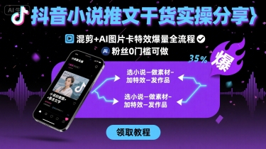 抖音小说推文干货实操分享，混剪+AI图片卡特效爆量全流程，0粉丝0门槛可做-讯领网创