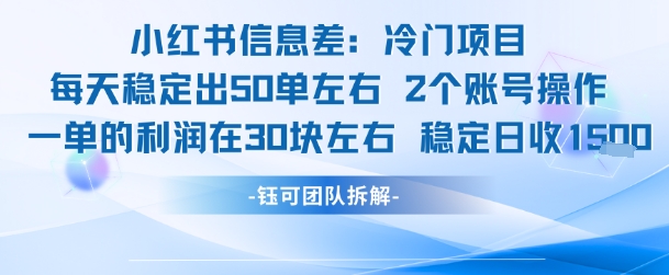 小红书信息差冷门项目一单利润30块每天稳定1.5k左右2个账号操作-讯领网创