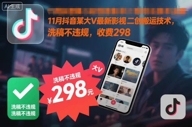 11月抖音某大V最新影视二创搬运技术，洗稿不违规，收费298-五四资源网