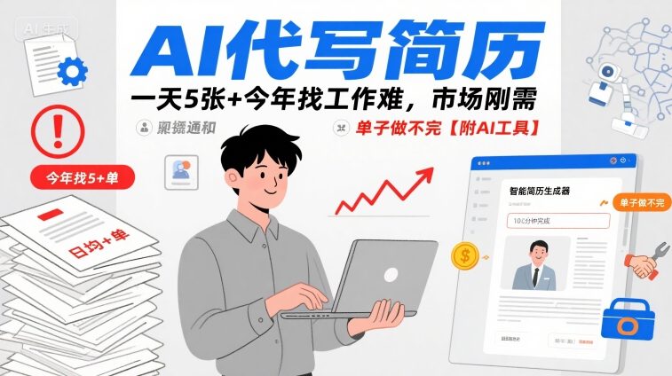 AI代写简历，一天5张+今年找工作难，市场刚需，单子做不完【附AI工具】-讯领网创