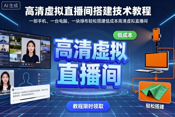高清虚拟直播间搭建技术教程，一部手机、一台电脑、一块绿布轻松搭建低成本高清虚拟直播间-讯领网创