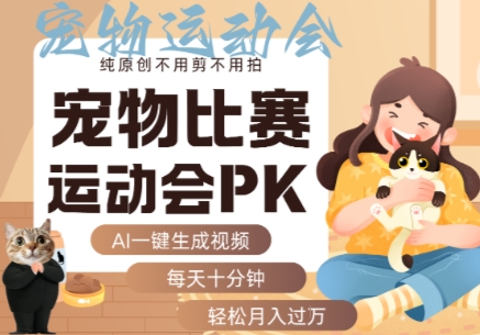 AI一键生成宠物比赛运动会PK视频，纯原创不用剪不用拍，每天十分钟，轻松月入过1W+-讯领网创