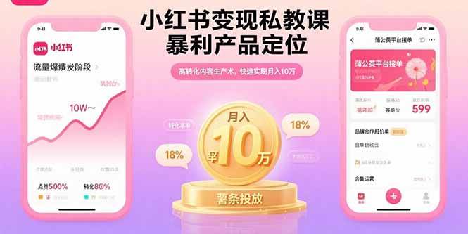 （15859期）小红书变现私教课，暴利产品定位，高转化内容生产术，快速实现月入10万-讯领网创