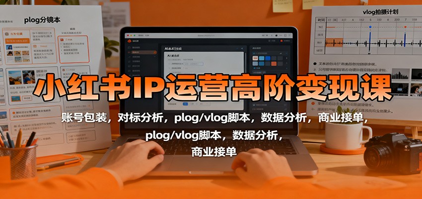 小红书IP运营高阶变现课：账号包装，对标分析，plog/vlog脚本，数据分析，商业接单-讯领网创