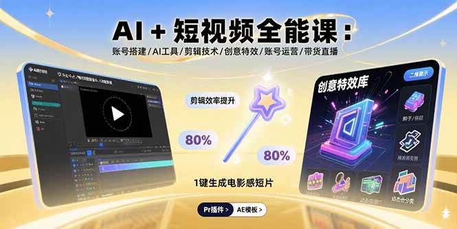 （15862期）AI+短视频全能课：账号搭建/AI工具/剪辑技术/创意特效/账号运营/带货直播-讯领网创