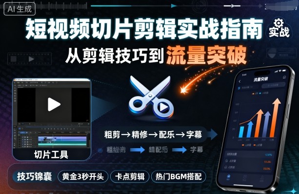 短视频切片剪辑实战指南，从剪辑技巧到流量突破-讯领网创