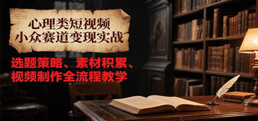 心理类短视频小众赛道变现实战，选题策略、素材积累、视频制作全流程教学-讯领网创