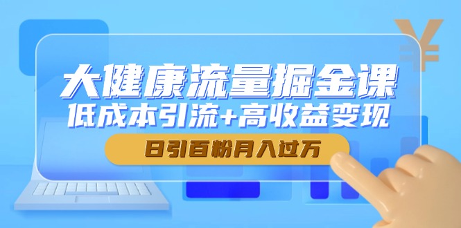 大健康流量掘金课，低成本引流+高收益变现，日引百粉月入过万-讯领网创