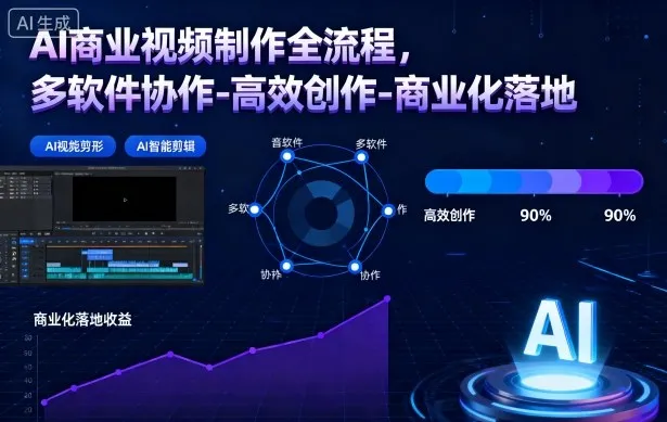 AI商业视频制作全流程，多软件协作-高效创作-商业化落地-讯领网创