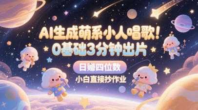 AI生成萌系小人唱歌，0基础3分钟出片，28个作品涨粉8.9W，单条最高19W赞，日入四位数，小白直接抄作业-讯领网创