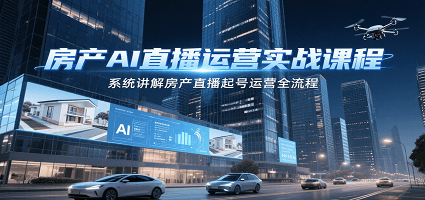 房产AI直播运营实战课程，系统讲解房产直播起号运营全流程-讯领网创