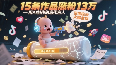 用AI制作幼崽代言人，宝宝的控诉火爆全网，15条作品涨粉13W，单号月入5位数实操教程-讯领网创