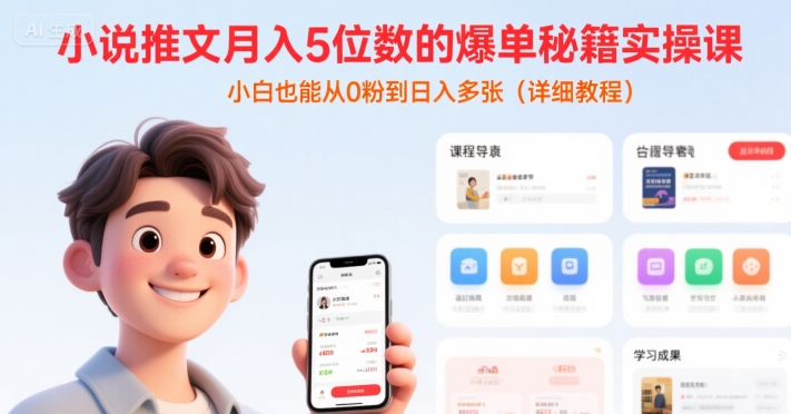 小说推文月入5位数的爆单秘籍实操课，，小白也能从0粉到日入多张(详细教程)-讯领网创