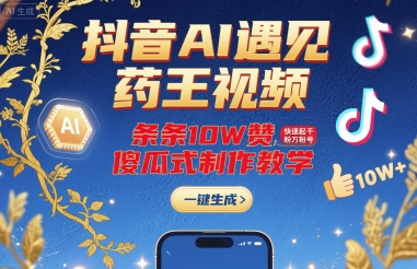 抖音AI遇见药王视频，条条10W赞，快速起千粉万粉号，傻瓜式制作教学-讯领网创