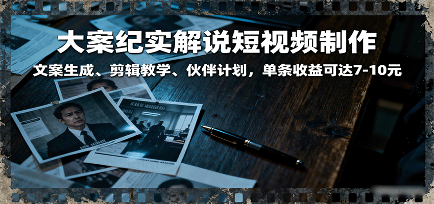 大案纪实解说短视频制作，文案生成、剪辑教学、伙伴计划，单条收益可达7-10元-讯领网创