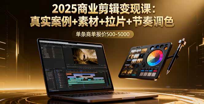 （16130期）2025商业剪辑变现课：真实案例+素材+拉片+节奏调色，单条商单报价500-5000-讯领网创