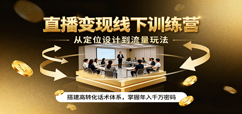 直播变现线下训练营，从定位设计到流量玩法，搭建高转化话术体系，掌握年入千万密码-讯领网创