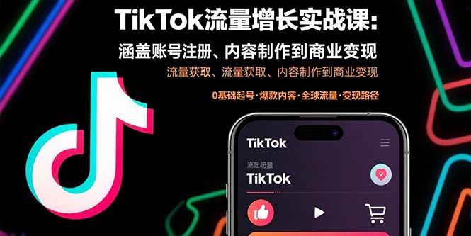 （15791期）TikTok流量增长实战课：涵盖账号注册、流量获取、内容制作到商业变现-讯领网创