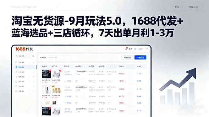 （15972期）淘宝无货源-9月玩法5.0，1688代发+蓝海选品+三店循环，7天出单月利1-3万-讯领网创