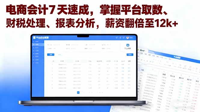 （16192期）电商会计7天速成，掌握平台取数、财税处理、报表分析，薪资翻倍至12k+-寒山客