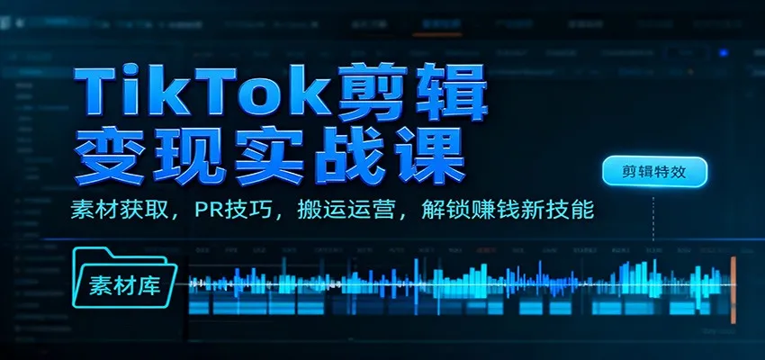 TikTok剪辑变现实战课：素材获取，PR技巧，搬运运营，解锁赚钱新技能-讯领网创