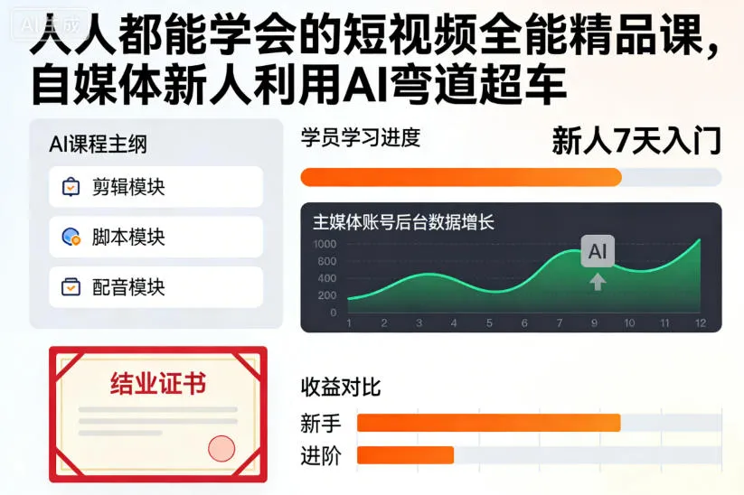 人人都能学会的短视频全能精品课，自媒体新人利用AI弯道超车-五四资源网