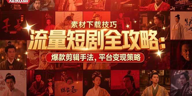 （15431期）流量短剧全攻略：素材下载技巧，爆款剪辑手法，平台变现策略-讯领网创