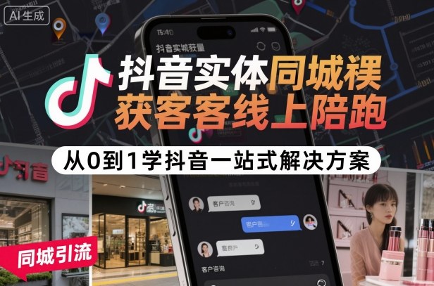 抖音实体同城获客线上陪跑，从0到1学抖音一站式解决方案-讯领网创