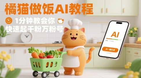 有趣的橘猫买菜做饭视频，用AI一键搞定，1分钟教会你，快速起千粉万粉号-讯领网创